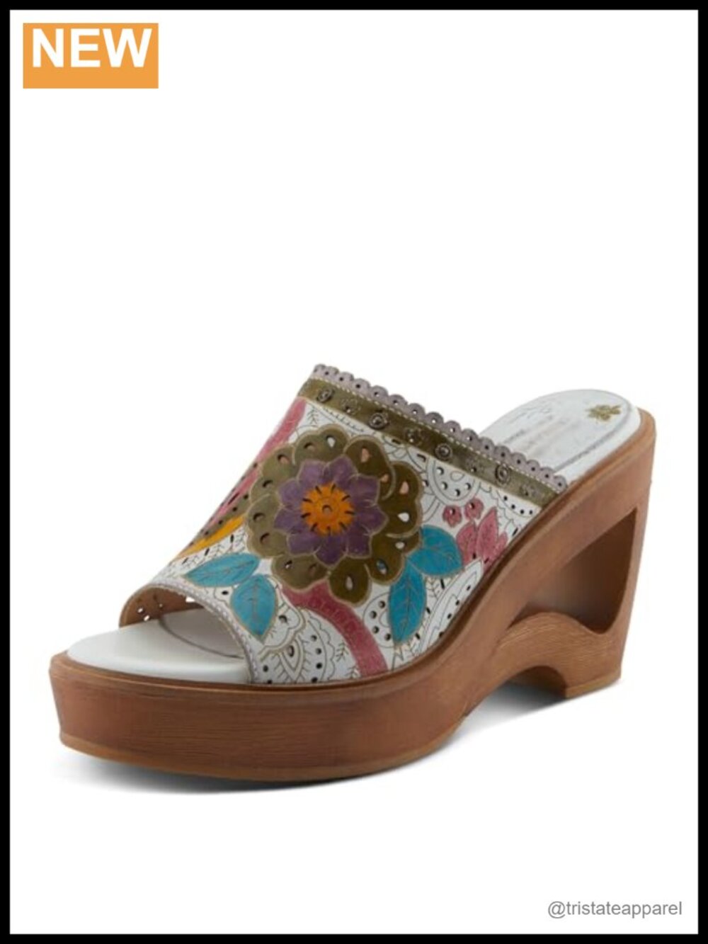Hand-Painted Leather Floral Demi Wedge Slingback Heeled Sandals